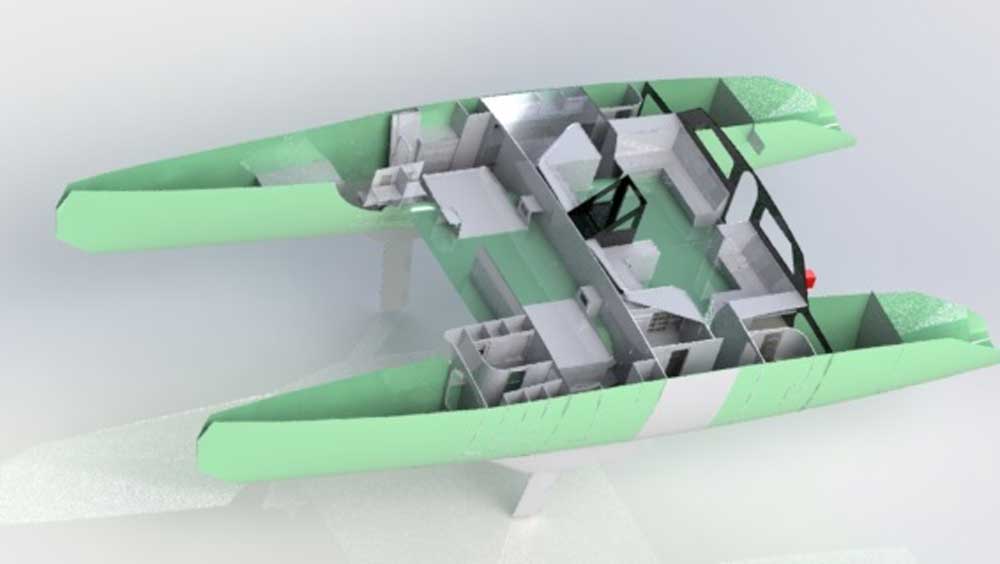 3D blueprint for 72 foot catamaran boat