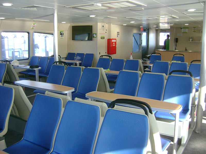 interior seating on a commercial boat.