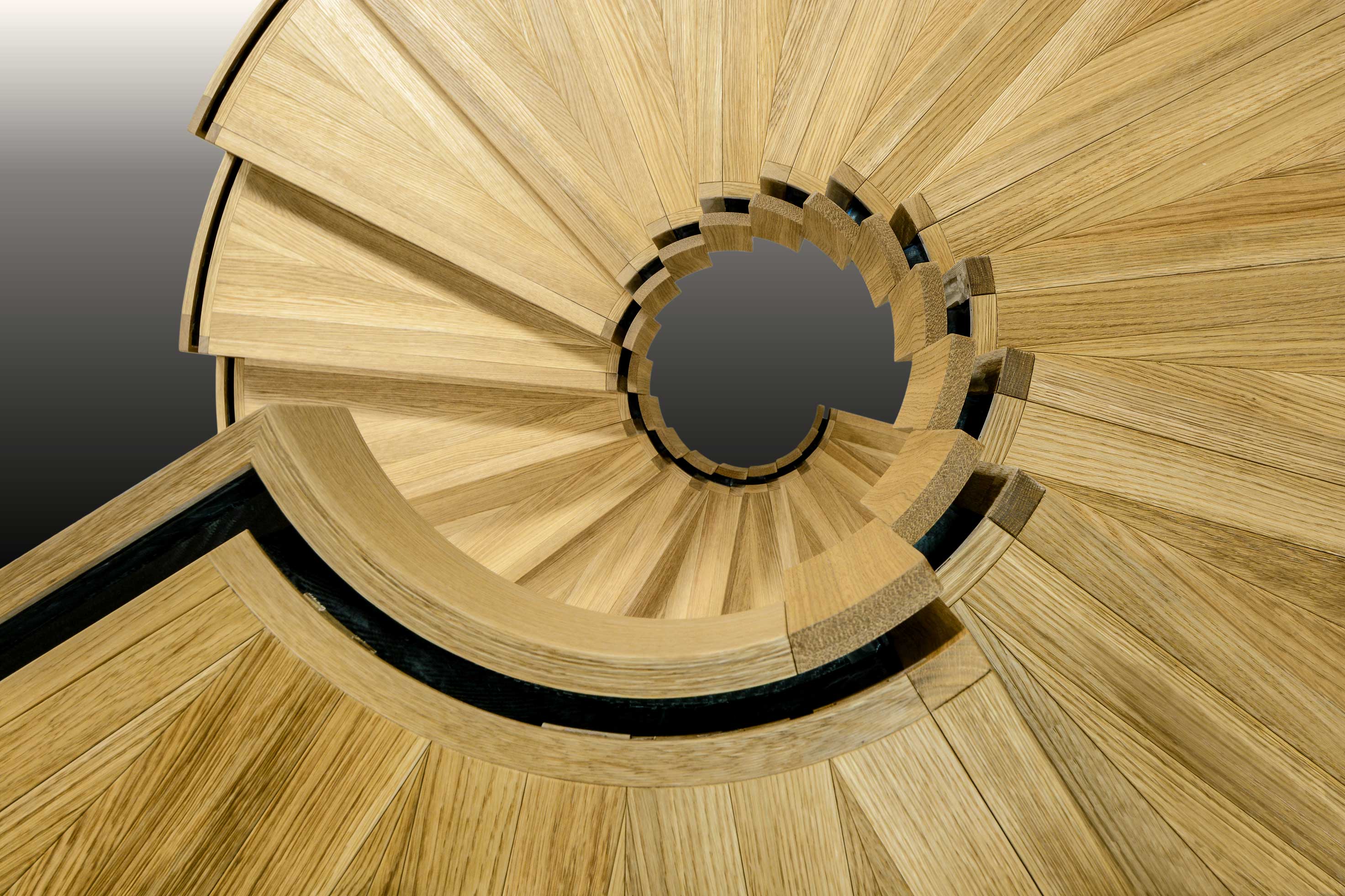 Wooden spiral staircase for yacht