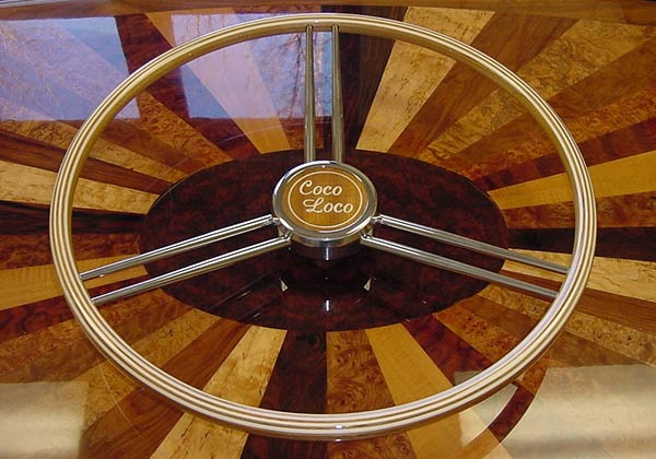Coco Loco wooden and metal custom boat wheel